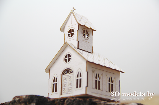 Mini Church 3d - decorative ornament, chipboard, Scrapiniec