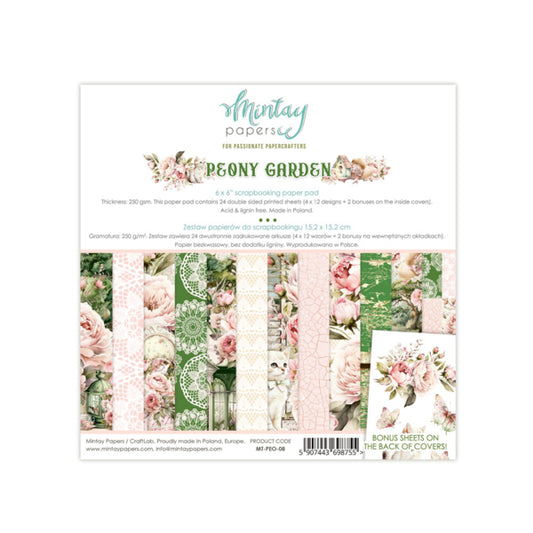 6 X 6 PAPER PAD - PEONY GARDEN MINTAY PAPERS