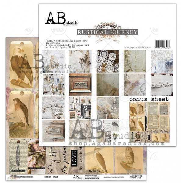 "Rustical journey"- scrapbooking paper set 8x 12'x12' + bonus - AB STUDIO
