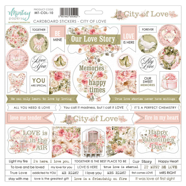 12 X 12 CARDBOARD STICKERS - CITY OF LOVE MINTAY PAPERS