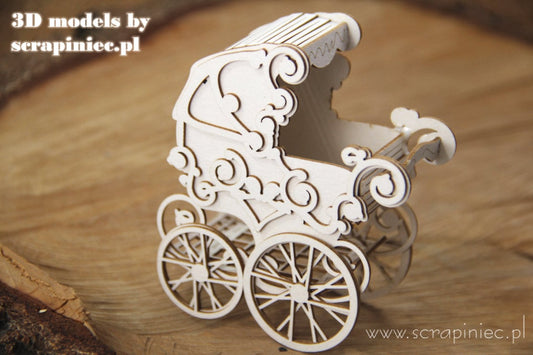 3D model - baby stroller , decorative ornament, chipboard, Scrapiniec