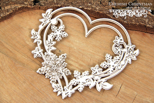 Cherish christmas - 2 layers heart - decorative ornament, chipboard, Scrapiniec