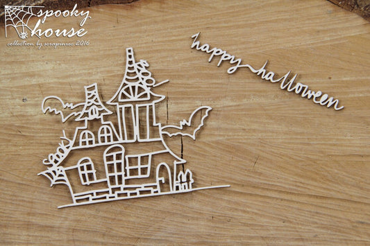 Spooky house - little house  - decorative ornament, chipboard, Scrapiniec