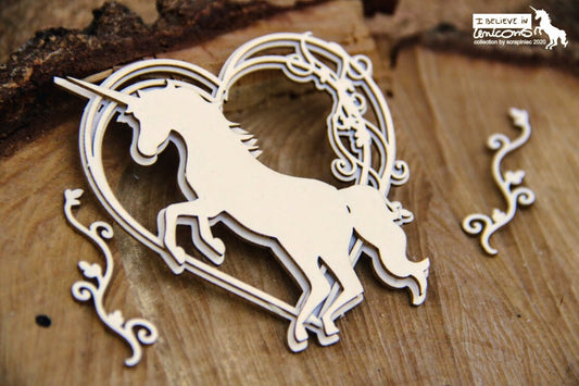 Believe in unicorns - 3d heart  - decorative ornament, chipboard, Scrapiniec